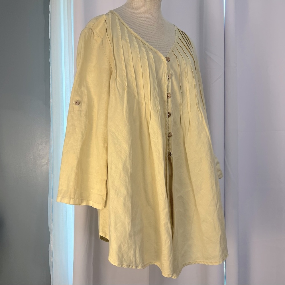 Catwalk Studio Blouse Womens S/M Linen Relaxed Back Buttons 3/4 Sleeve Tunic
